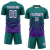 Maxcorners Custom Teal White-Purple Gradient Pinstripe Sublimation Soccer Uniform Jersey LM2605