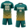 Maxcorners Custom Teal White-Old Gold Gradient Pinstripe Sublimation Soccer Uniform Jersey LM2605