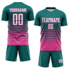 Maxcorners Custom Teal White-Pink Gradient Pinstripe Sublimation Soccer Uniform Jersey LM2605