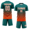 Maxcorners Custom Teal White-Orange Gradient Pinstripe Sublimation Soccer Uniform Jersey LM2605