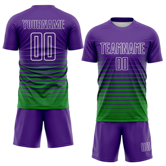 Maxcorners Custom Purple White-Grass Green Gradient Pinstripe Sublimation Soccer Uniform Jersey LM2605