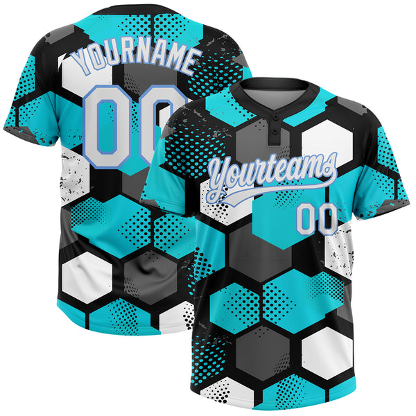 Maxcorners Custom Sky Blue White Black-Light Blue Pattern Two-Button Unisex Softball Jersey
 LM0609