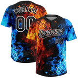 Maxcorners Custom Figure Black-White Flame 3D Pattern Two-Button Unisex Softball Jersey LM0609