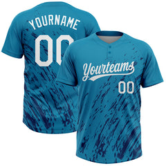 Maxcorners Custom Teal White-Royal 3D Pattern Two-Button Unisex Softball Jersey
 LM0609