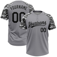 Maxcorners Custom Gray Black-Camo 3D Pattern Two-Button Unisex Softball Jersey LM0609