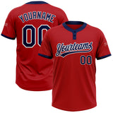 Maxcorners Custom Red Navy-White Two-Button Unisex Softball Jersey LM0609
