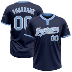Maxcorners Custom Navy Light Blue-White Two-Button Unisex Softball Jersey LM0609