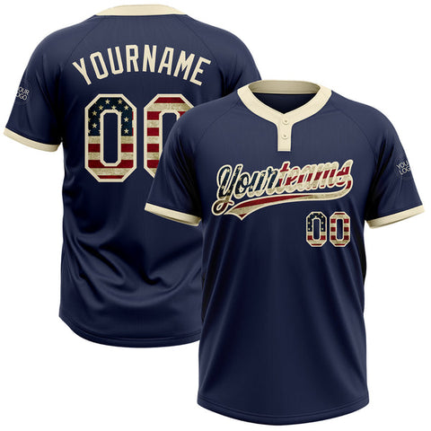 Maxcorners Custom Navy Vintage USA Flag-Cream Two-Button Unisex Softball Jersey LM0609