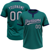 Maxcorners Custom Teal Gray-Navy Two-Button Unisex Softball Jersey
 LM0609