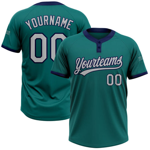 Maxcorners Custom Teal Gray-Navy Two-Button Unisex Softball Jersey
 LM0609