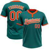 Maxcorners Custom Teal Orange-White Two-Button Unisex Softball Jersey LM0609
