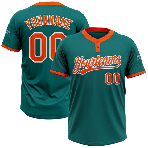 Maxcorners Custom Teal Orange-White Two-Button Unisex Softball Jersey LM0609