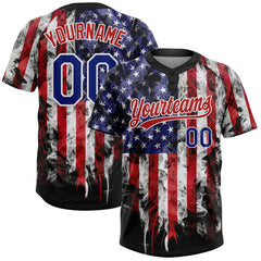 Maxcorners Custom White Royal-Red 3D American Flag Fashion Two-Button Unisex Softball Jersey
 LM0609