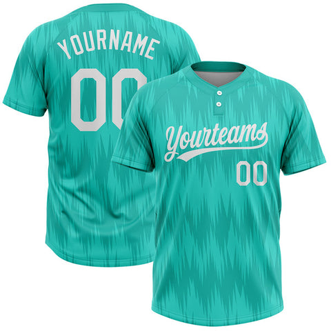 Maxcorners Custom Aqua White 3D Pattern Two-Button Unisex Softball Jersey 3D Shirt
 LM0609