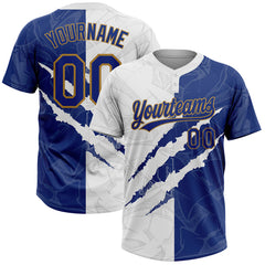 Maxcorners Custom Graffiti Pattern Royal-Old Gold 3D Two-Button Unisex Softball Jersey LM0609