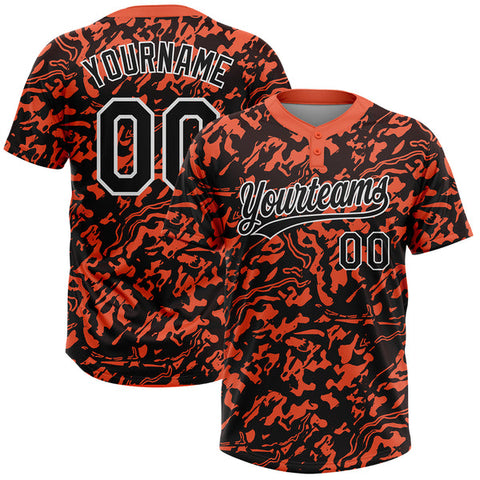 Maxcorners Custom Orange Black-White Pattern Two-Button Unisex Softball Jersey 3D Shirt
 LM0609