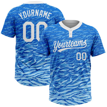Maxcorners Custom Royal White-Light Blue 3D Pattern Two-Button Unisex Softball Jersey LM0609