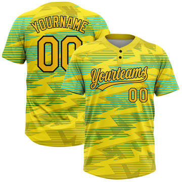 Maxcorners Custom Gold Gold Black-Light Blue 3D Pattern Two-Button Unisex Softball Jersey
 LM0609