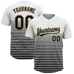 Maxcorners Custom White Black-Old Gold 3D Pattern Two-Button Unisex Softball Jersey LM0609