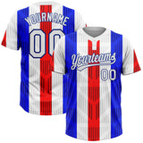 Maxcorners Custom Red White-Royal 3D Pattern Two-Button Unisex Softball Jersey
 LM0609