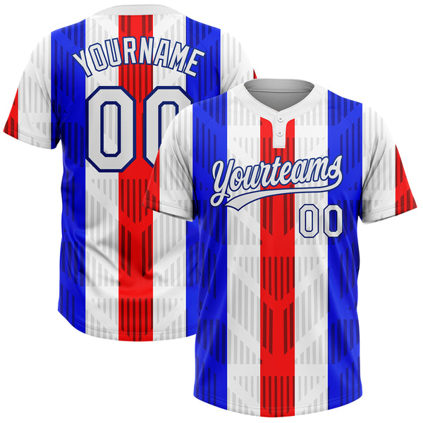 Maxcorners Custom Red White-Royal 3D Pattern Two-Button Unisex Softball Jersey
 LM0609