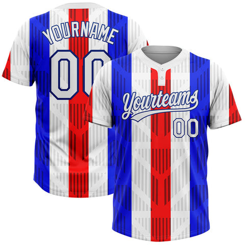 Maxcorners Custom Red White-Royal 3D Pattern Two-Button Unisex Softball Jersey
 LM0609