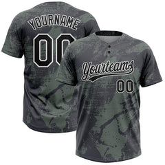 Maxcorners Custom Olive Black-White 3D Pattern Salute To Service Two-Button Unisex Softball Jersey LM0609