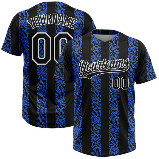 Maxcorners Custom Royal Black-White 3D Pattern Two-Button Unisex Softball Jersey LM0609