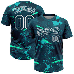 Maxcorners Custom Green Midnight Green-Teal 3D Pattern Two-Button Unisex Softball Jersey LM0609