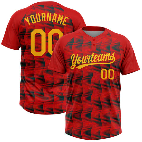 Maxcorners Custom Red Gold-Black 3D Pattern Two-Button Unisex Softball Jersey
 LM0609