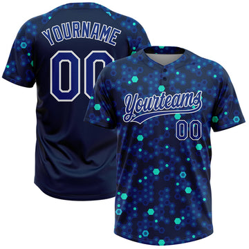 Maxcorners Custom Navy Royal-Light Blue 3D Pattern Two-Button Unisex Softball Jersey LM0609