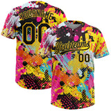 Maxcorners Custom Graffiti Pattern Black-Gold 3D Bright Psychedelic Two-Button Unisex Softball Jersey
 LM0609