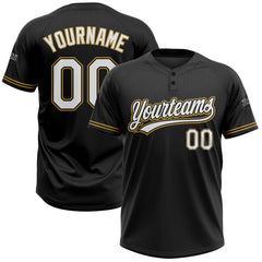 Maxcorners Custom Black White-Old Gold Two-Button Unisex Softball Jersey LM0609