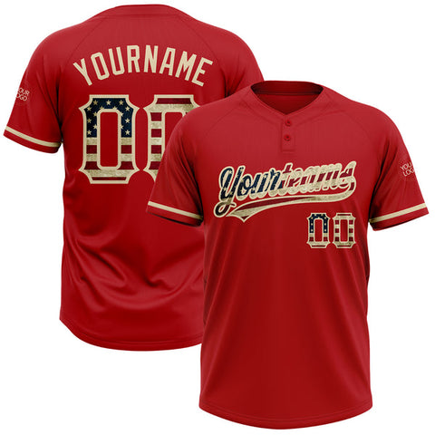 Maxcorners Custom Red Vintage USA Flag-City Cream Two-Button Unisex Softball Jersey
 LM0609
