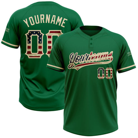 Maxcorners Custom Kelly Green Vintage USA Flag-City Cream Two-Button Unisex Softball Jersey
 LM0609