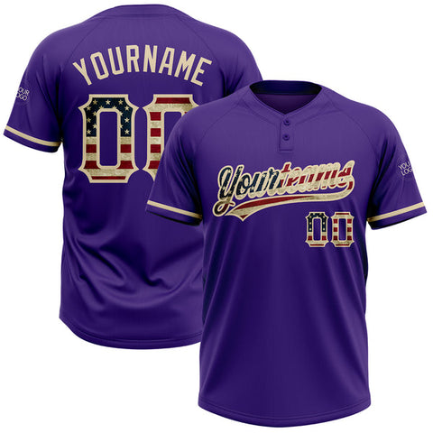 Maxcorners Custom Purple Vintage USA Flag-City Cream Two-Button Unisex Softball Jersey LM0609