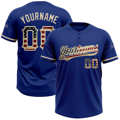 Maxcorners Custom Royal Vintage USA Flag-City Cream Two-Button Unisex Softball Jersey LM0609
