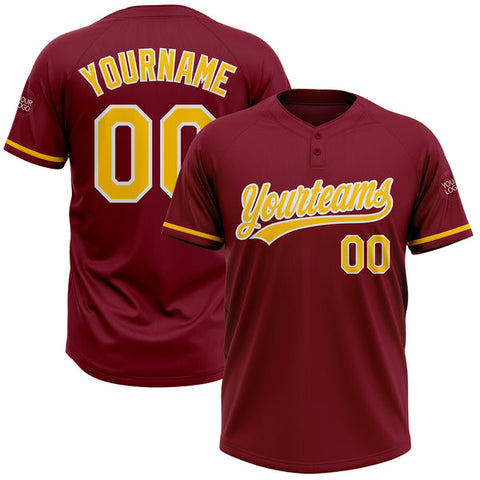 Maxcorners Custom Crimson Yellow-White Two-Button Unisex Softball Jersey
 LM0609
