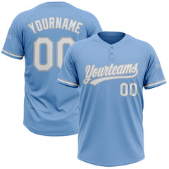 Maxcorners Custom Light Blue White-Gray Two-Button Unisex Softball Jersey LM0609