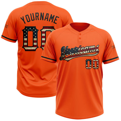 Maxcorners Custom Orange Vintage USA Flag-Black Two-Button Unisex Softball Jersey
 LM0609