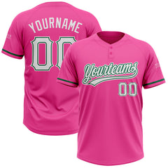 Maxcorners Custom Pink White-Kelly Green Two-Button Unisex Softball Jersey
 LM0609