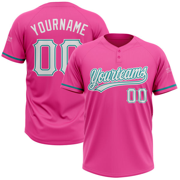 Maxcorners Custom Pink White-Teal Two-Button Unisex Softball Jersey
 LM0609