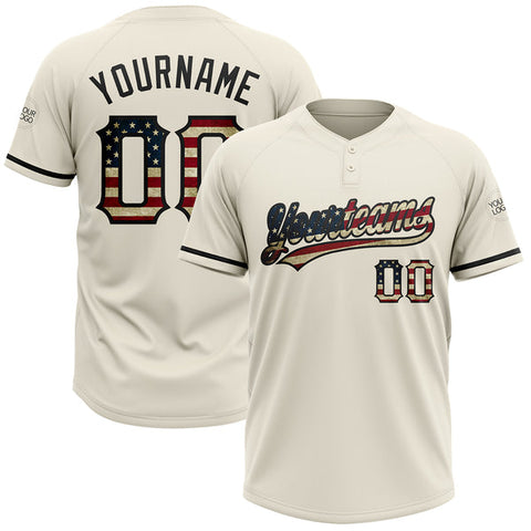 Maxcorners Custom Cream Vintage USA Flag-Black Two-Button Unisex Softball Jersey LM0609