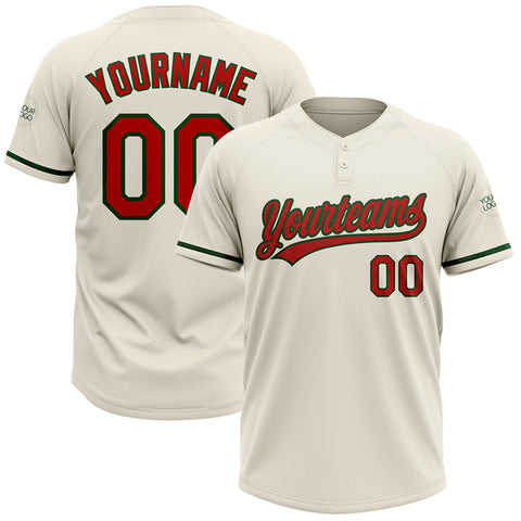 Maxcorners Custom Cream Red-Green Two-Button Unisex Softball Jersey
 LM0609