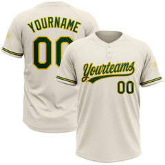 Maxcorners Custom Cream Green-Yellow Two-Button Unisex Softball Jersey LM0609