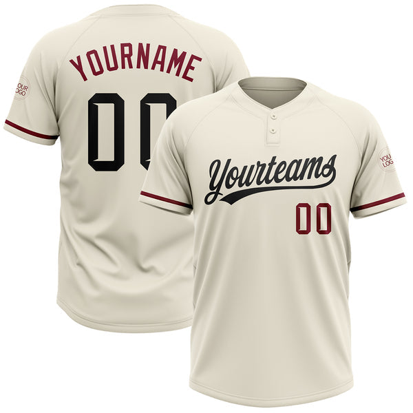 Maxcorners Custom Cream Black-Crimson Two-Button Unisex Softball Jersey
 LM0609