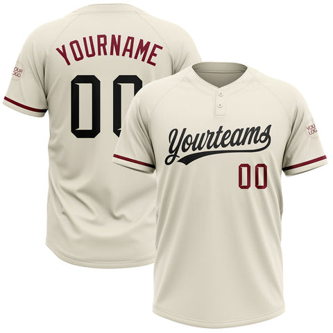 Maxcorners Custom Cream Black-Crimson Two-Button Unisex Softball Jersey
 LM0609