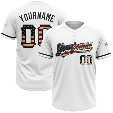 Maxcorners Custom White Vintage USA Flag-Black Two-Button Unisex Softball Jersey
 LM0609
