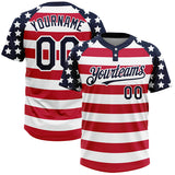 Maxcorners Custom White Navy-Red American Flag Fashion Two-Button Unisex Softball Jersey 3D Shirt
 LM0609
