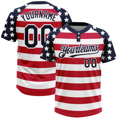 Maxcorners Custom White Navy-Red American Flag Fashion Two-Button Unisex Softball Jersey 3D Shirt
 LM0609